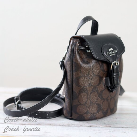 NWT Coach CL458 Amelia Convertible Backpack In Signature Canvas Brown Black - Picture 2 of 14